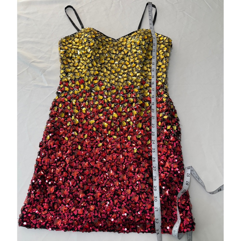 Dave & Johnny Rhinestone Embellished Mini Dress Ombre Sequin Red Yellow Hoco 7/8 - Picture 8 of 10